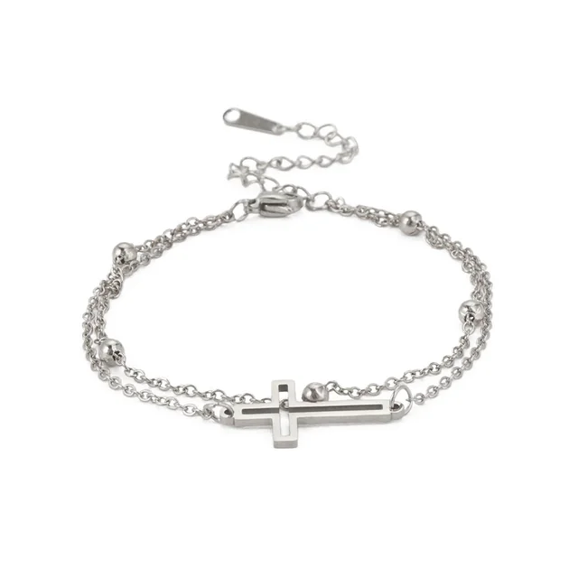 Simple Fashion Personality Vintage Cross Double Layer Twin Bracelet Steel Color - Shop at LoveMi