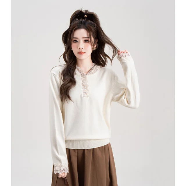 Stitching Hooded Long sleeved New Bottoming Shirt Top White - Shop at LoveMi