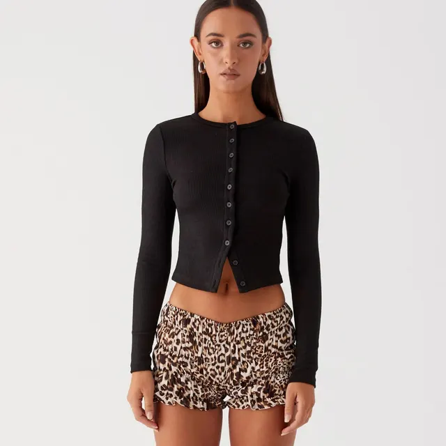 New Solid Color Slim fit High grade Long Button Cardigan Top Black - Shop at LoveMi