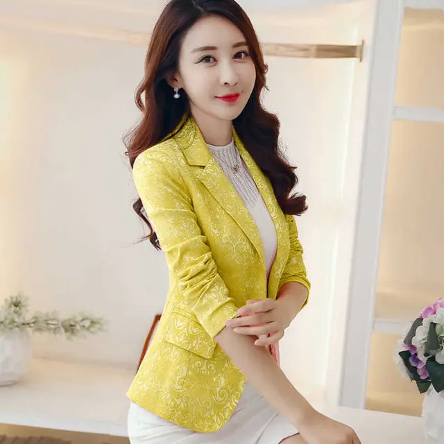 Spring New Coat Jacquard Short Suit Women's Top Yellow - Shop at LoveMi