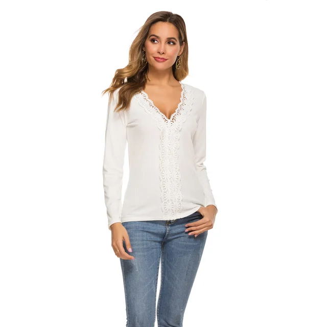 New Lace Long Sleeve Sweater Bottoming Shirt Women's Slim Stretch Top White - Shop at LoveMi