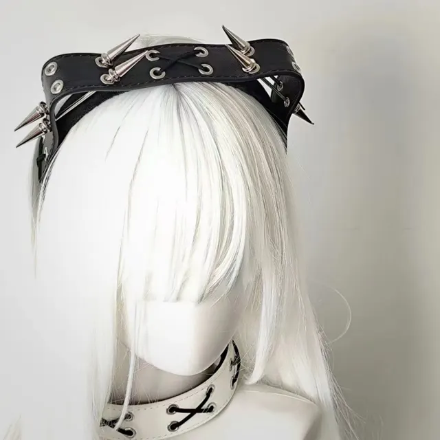 Sharp Claw Kitty Leather Punk Cat Ear Rivet Headband Black Rivet Headband - Shop at LoveMi