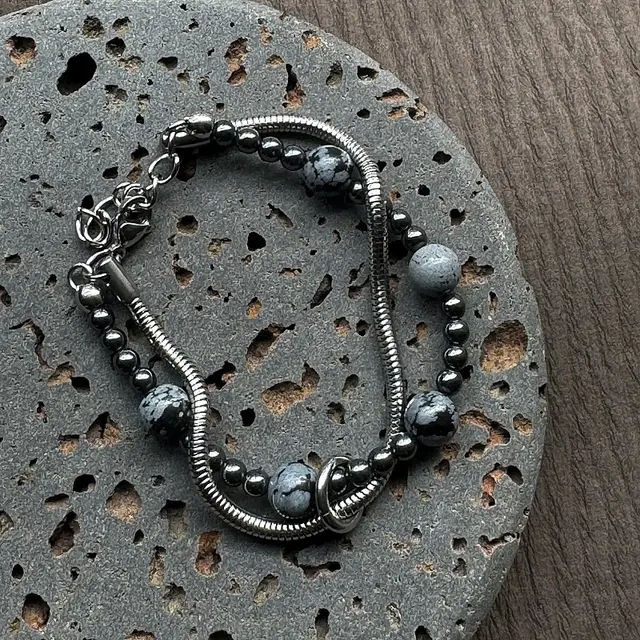 Double layer Stainless Steel Snake Chain Original Design Men's Bracelet Haematite - Shop at LoveMi