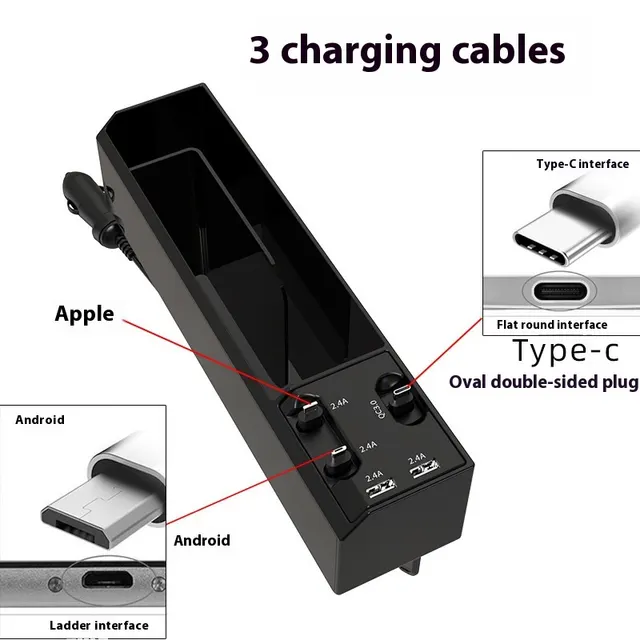 Car Charger Multi function Storage Box With Dual USB Storage Box 3Linesqc30Typec Apple Android - Shop at LoveMi