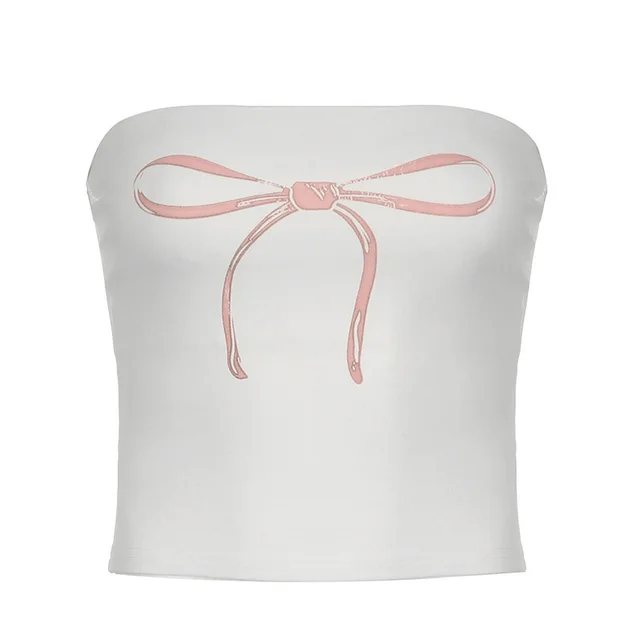 European And American Sweet And Spicy Style Bow Print Slim Tube Top White - Shop at LoveMi