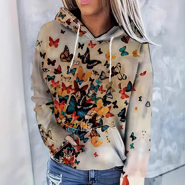 Digital Printing Drawstring Ladies Hoodie Casual Long Sleeve Ch9415 - Shop at LoveMi