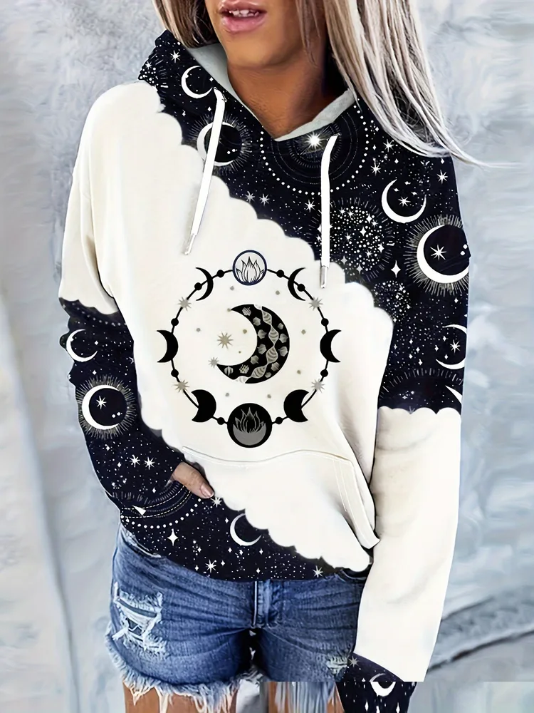 Digital Printing Drawstring Ladies Hoodie Casual Long Sleeve - Ch9417