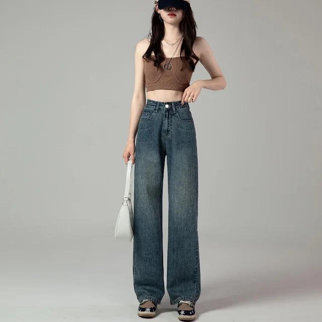 High Waist Retro Straight Jeans For Women Autumn Retro Blue - Shop at LoveMi