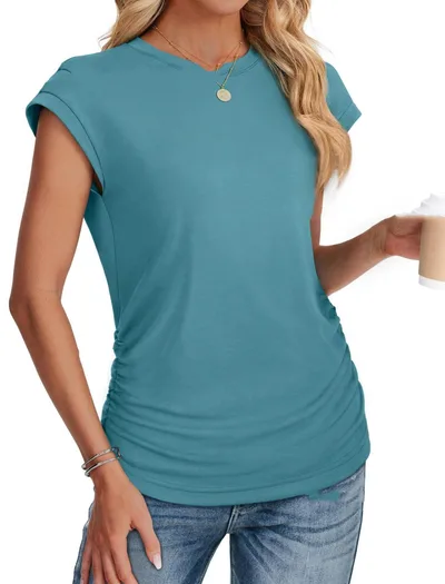 European And American Ladies Vest Solid Color Round Neck Blue Green - Shop at LoveMi