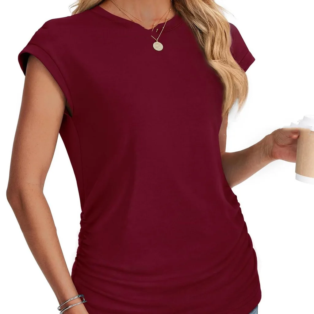 European And American Ladies Vest Solid Color Round Neck - Deep Red