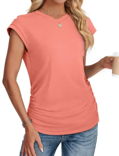 European And American Ladies Vest Solid Color Round Neck Pink - Shop at LoveMi