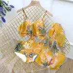 New Women Push Up One-piece Triangle Belt Large Veils Couple Swimwear - Yellow