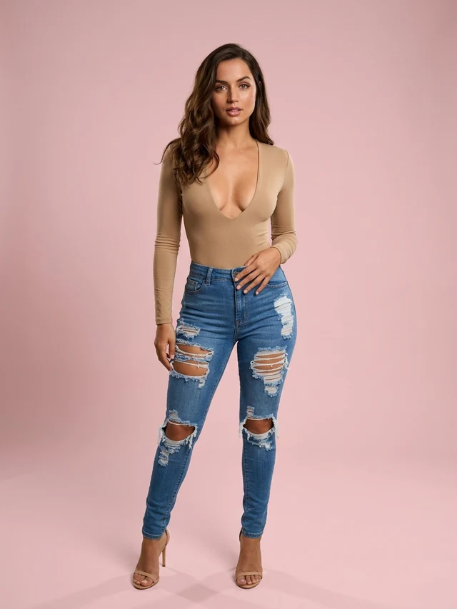 Burnt Flower Ripped Leisure All matching Jeans Female Blue - Shop at LoveMi