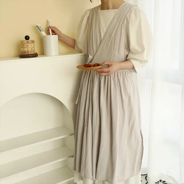 Japanese Fairy Cotton Apron Can Be Worn On Both Sides Light Gray - Shop at LoveMi