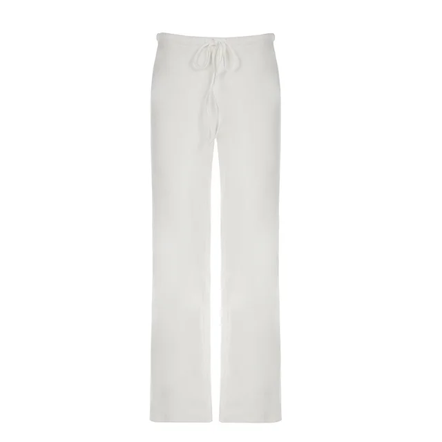 Casual Solid Color Suit Cross Slimming V neckline T shirt Low Waist Fleece lined Basic Casual Pants Beige Trousers - Shop at LoveMi