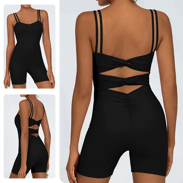Nude Feel Quick drying Beauty Back Cross One piece Shorts Dark Night Black - Shop at LoveMi