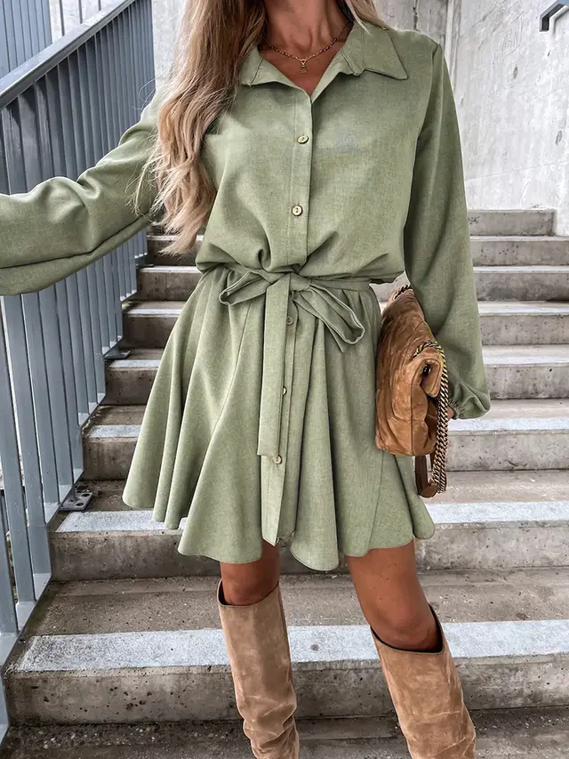 Autumn Leisure Women's Clothing Blouse Collar Long Sleeve Loose Casual Jumpsuit Green - Shop at LoveMi