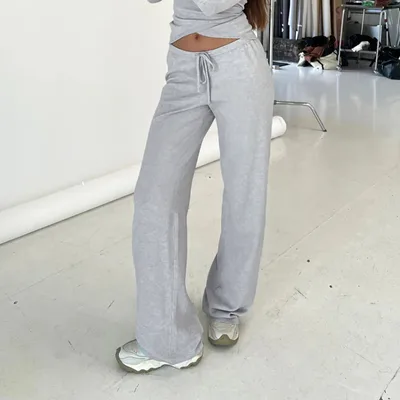 Casual Lace Up Bell Sleeve Top Velvet Padded Loose Trousers Pajamas Two piece Set Gray Trousers - Shop at LoveMi