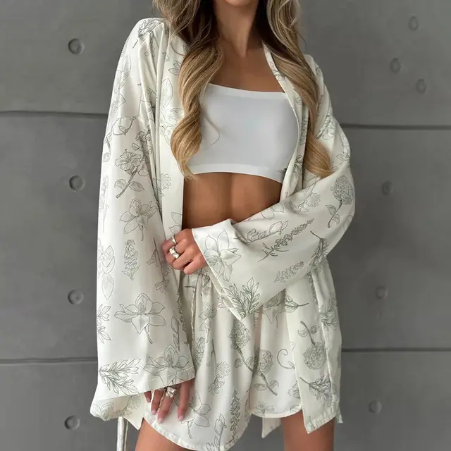 Printed Fashion Long Sleeve Shorts Pajamas Two piece Set Printing - Shop at LoveMi