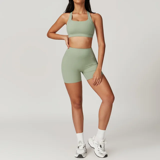 Quick drying Yoga Clothes Suit Women's Morning Running Bra Shorts Pea Green - Shop at LoveMi