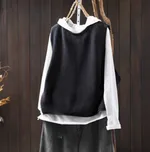 Retro Casual Round Neck Pullover Knitted Cotton Vest - Black