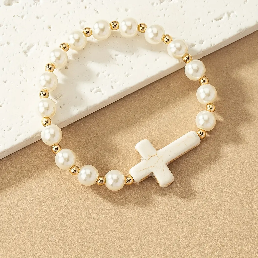 Bracelet Natural Stone Cross Pearl - T290Color