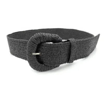 Women's Woven Buckle Pp Grass Woven Decorative Belt Simple All match Dress Belt Black - Shop at LoveMi