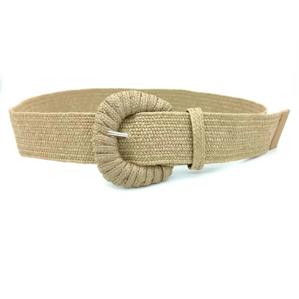 Women's Woven Buckle Pp Grass Woven Decorative Belt Simple All match Dress Belt Khaki - Shop at LoveMi