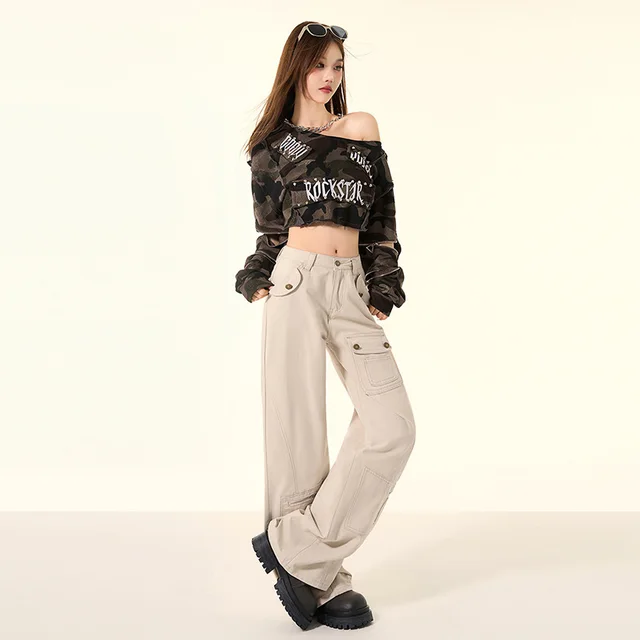 Design Skinny Wide Leg High Waist Jeans Khaki Lengthened - Shop at LoveMi