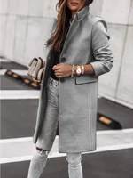 Autumn And Winter Simplicity Long Sleeve Button Woolen Coat - Gray