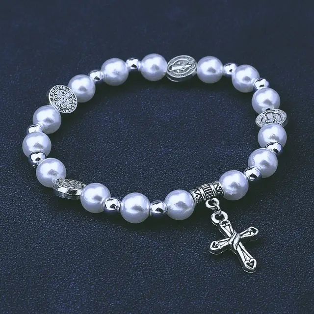 Vintage Pearl Cross Bracelet Silver - Shop at LoveMi