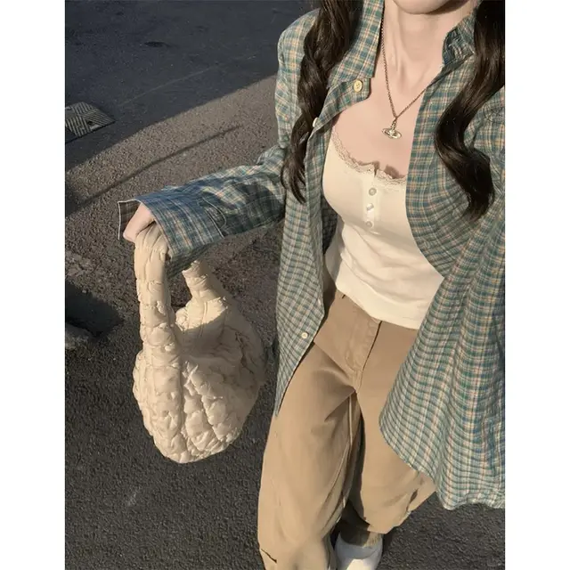 Early Spring New Blue Color Plaid Shirt For Women White Liner - Shop at LoveMi