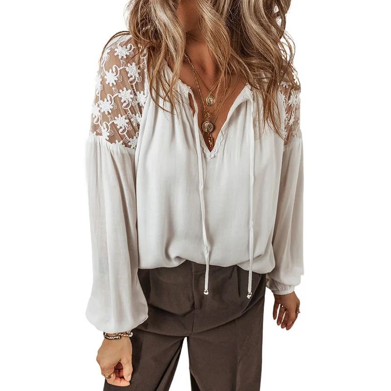 Autumn New Solid Color And V-neck Long Sleeve Pullover - Lc25128457P1