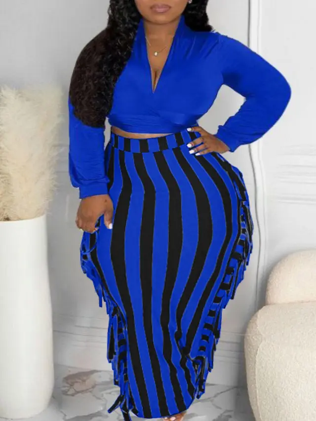 31302 Autumn And Winter Women's Lace up Tassel Suit Skirt Blue - Shop at LoveMi