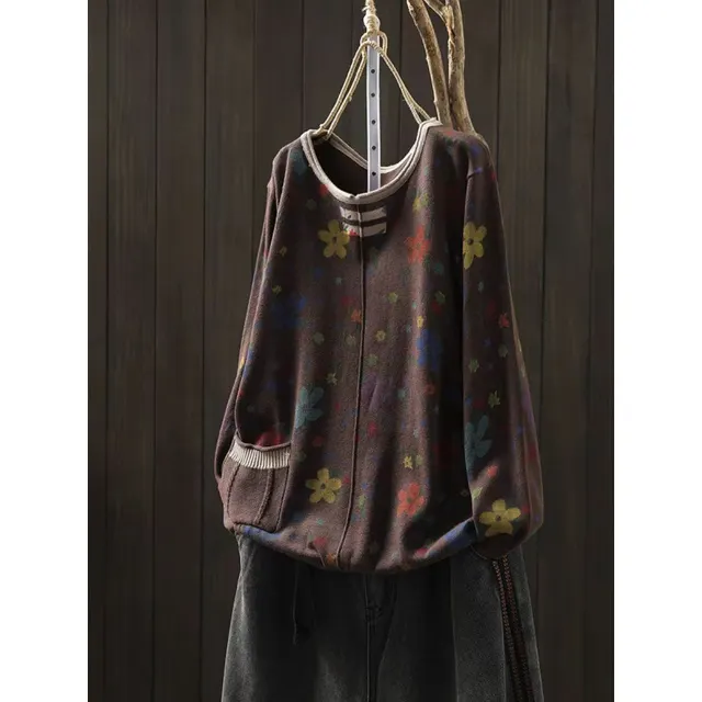 Artistic Retro Printing Sweater For Women Brown - Shop at LoveMi