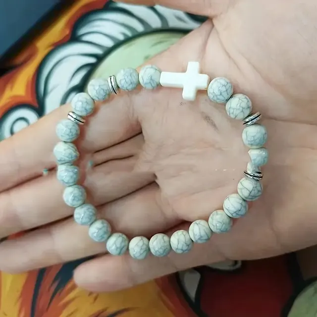 Bohemian Natural Stone Turquoise Cross Beads Bracelet White - Shop at LoveMi