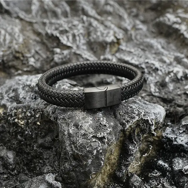 Personality Retro Couple Cowhide Woven Titanium Steel Magnetic Snap Carrying Strap - Shop at LoveMi