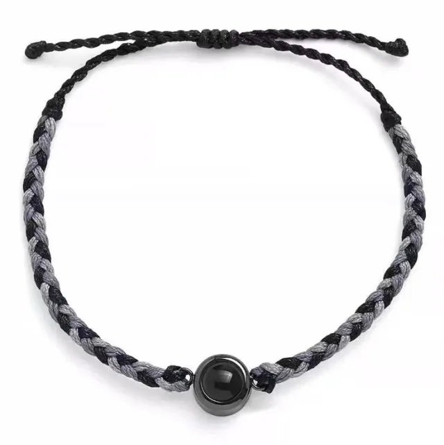 Adjustable Color Photo Projection Titanium Steel Bead Round Rope Bracelet Black Pendant Black Rope - Shop at LoveMi