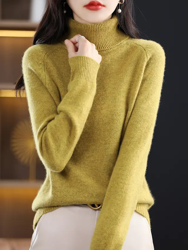 Women's Loose Plus Size Thick Long sleeved Sweater Mustard Yellow - Shop at LoveMi