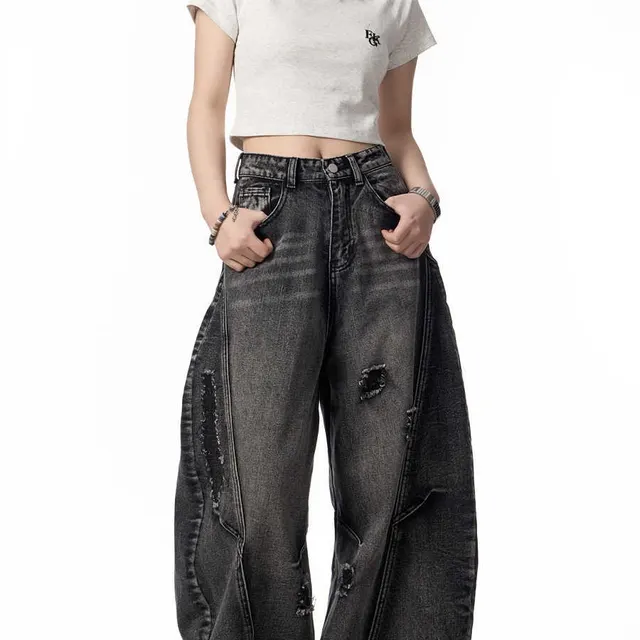Retro Minority Design Wash Cut Deconstruct Machete Daddy Jeans Black - Shop at LoveMi