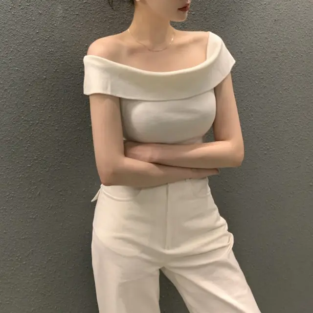 Striped Short sleeved Sweater Top For Women White - Shop at LoveMi