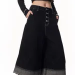 Women's American-style Retro Design Raw Edge Denim Cropped Pants - Black