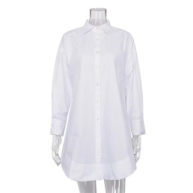 Autumn Loose Lapel Long Sleeves White Shirt White - Shop at LoveMi