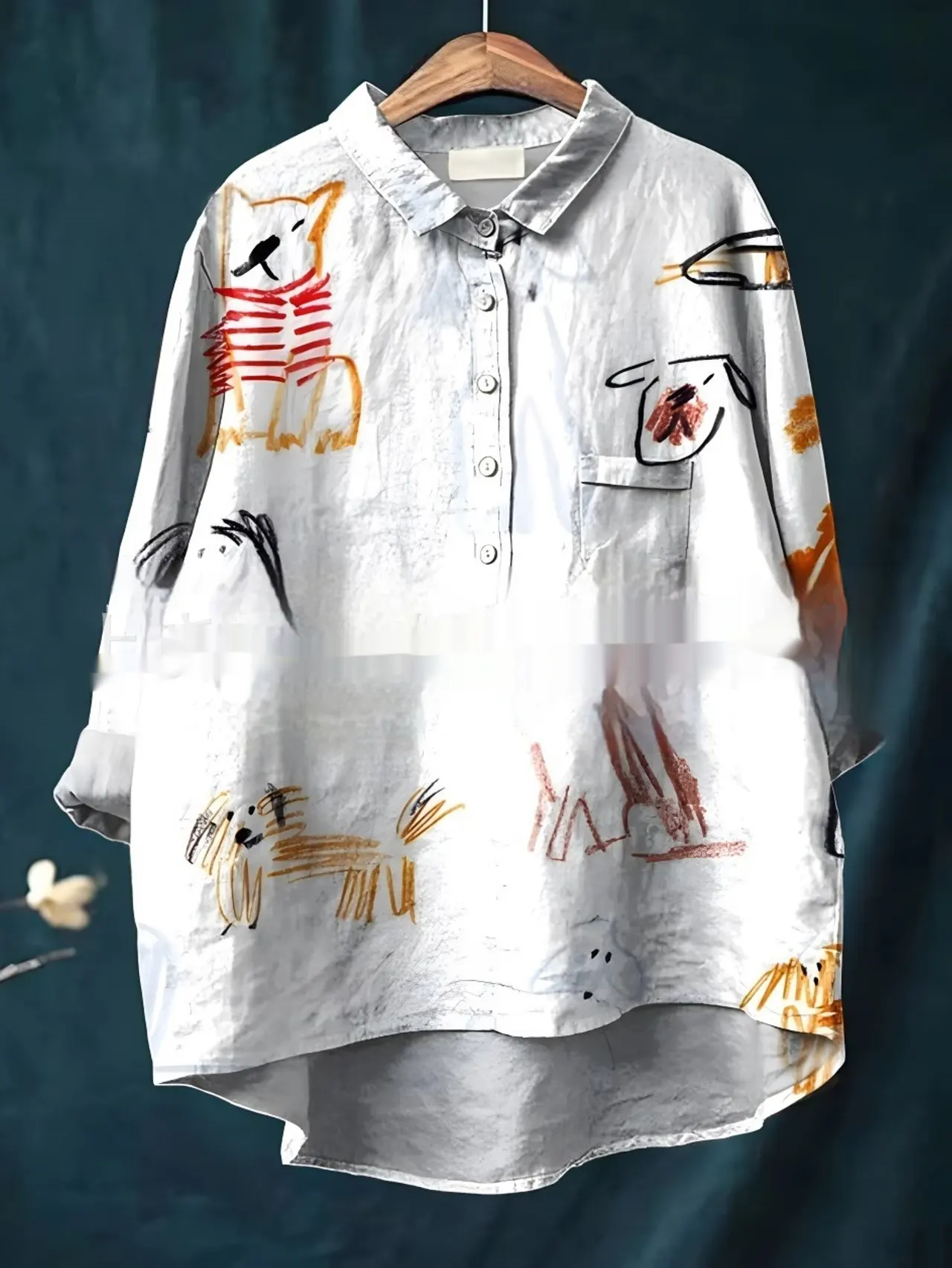 Casual Long Sleeve Shirt Animal Print Hawaiian Long Sleeve Blouse - Acs22