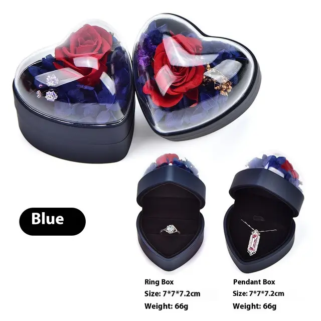 Valentine's Day Rose Preserved Fresh Flower Rings Pendants Storage Box Blue Ring Box - Shop at LoveMi