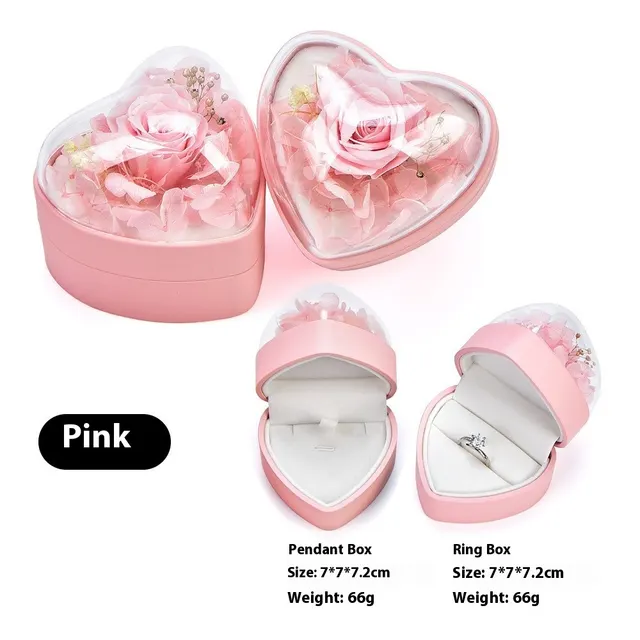 Valentine's Day Rose Preserved Fresh Flower Rings Pendants Storage Box Pink Pendant Box - Shop at LoveMi