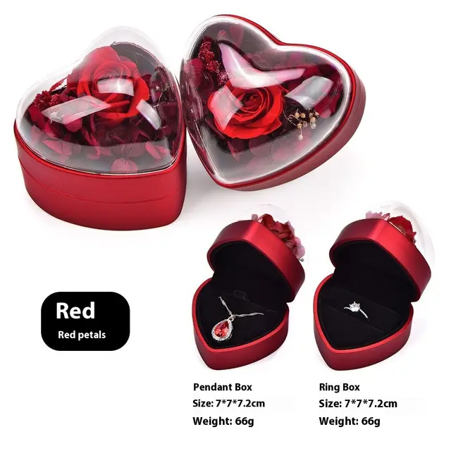 Valentine's Day Rose Preserved Fresh Flower Rings Pendants Storage Box Red Red Petals Pendant Box - Shop at LoveMi