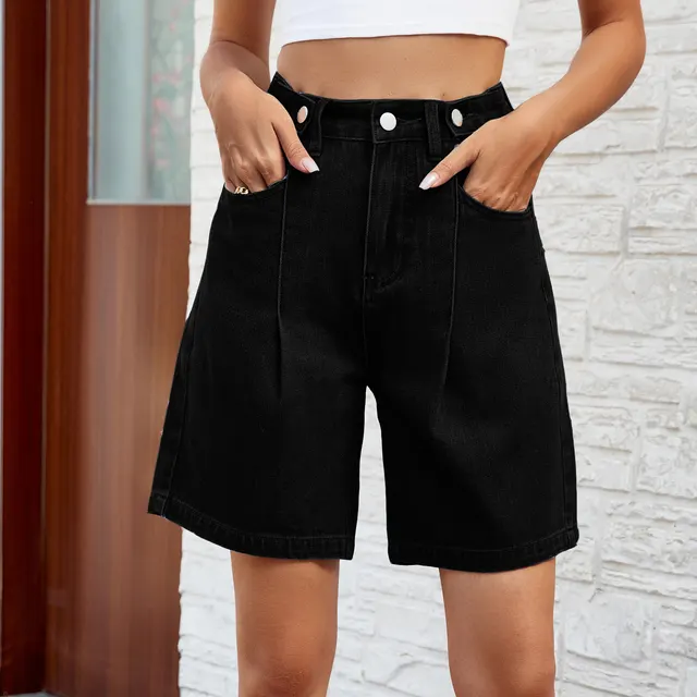 Denim Shorts With Waist Adjustable Design Fashion Summer Pants For Women Black - Shop at LoveMi