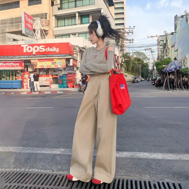 Micro Elastic Super Soft Texture Wide legged Versatile Casual Pants Tea Green - Shop at LoveMi