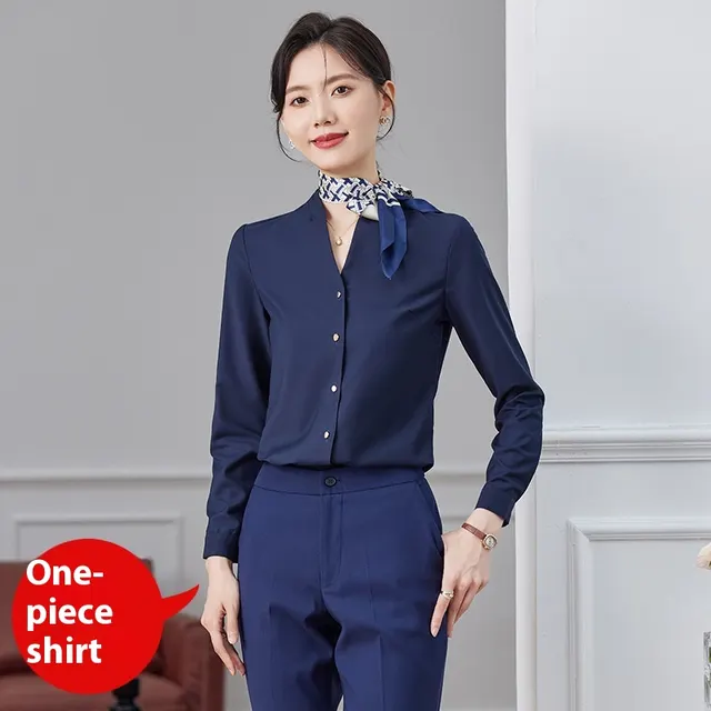 Long Sleeve White Shirt Women's Autumn Suit Bottoming Shirt Inner Wear Business Suit Dark Blue Shirt - Shop at LoveMi